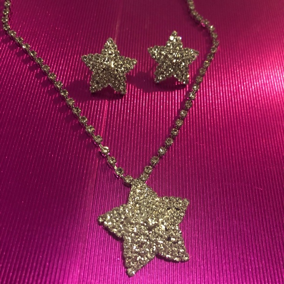 Metallic flash tattoos Jewelry - Star 3 pcs set lot rhinestone necklace & earring